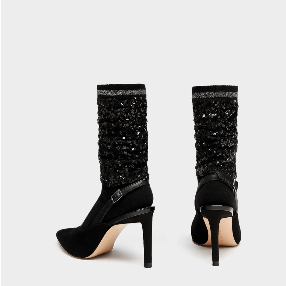 ZARA SEQUIN SOCK SLING BACKS SZ 41 US 10